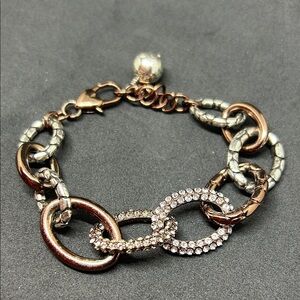 Brighton Pebble Pave Crystal Link Bracelet Silver and Gold Chain Bracelet